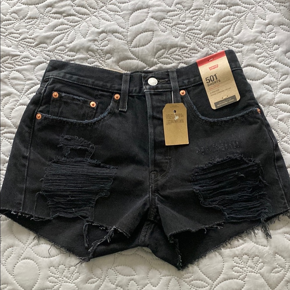 Levi's Black Jean Shorts Distressed High-Waisted